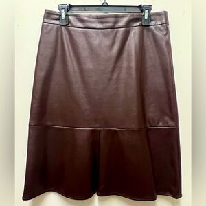 Liz Claiborne career Brown faux leather a line knee length skirt. Size 6